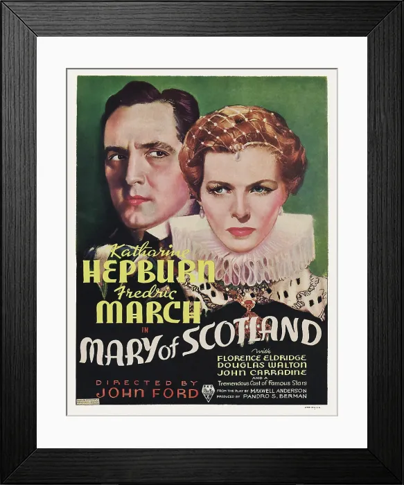 Framed Print : MARY OF SCOTLAND, from left: Fredric March, Katharine Hepburn on window card, 1936 Framed Print : MARY OF SCOTLAND, from left: Fredric March, Katharine Hepburn on window card, 1936