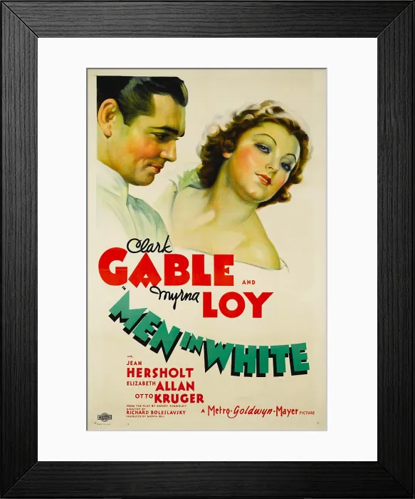 Framed Print : MEN IN WHITE, Clark Gable, Myrna Loy, 1934