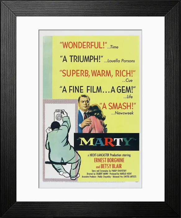 Framed Print : MARTY, US poster, Ernest Borgnine, 1955