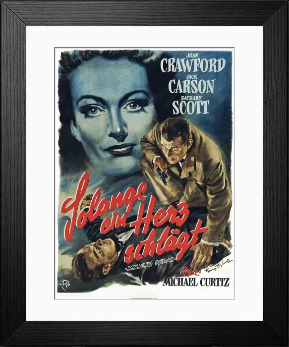 Framed Print : MILDRED PIERCE, (aka SOLONGE EIN HERZ SCHLAGT), from left: Joan Crawford, Jack Carson on German poster art, 1945