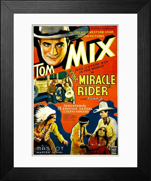 Framed Print : THE MIRACLE RIDER, top left and bottom far right: Tom Mix, 1935