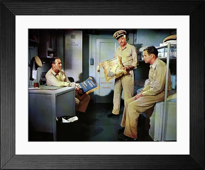 Framed Print : MISTER ROBERTS, Henry Fonda, William Powell, Jack Lemmon, 1955, displaying pillows Framed Print : MISTER ROBERTS, Henry Fonda, William Powell, Jack Lemmon, 1955, displaying pillows