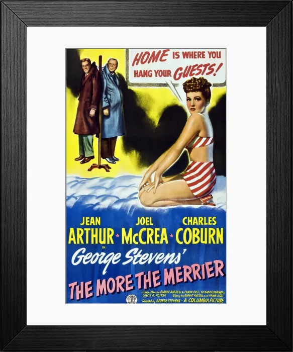 Framed Print : THE MORE THE MERRIER, left to right: Joel McCrea, Charles Coburn, Jean Arthur, 1943