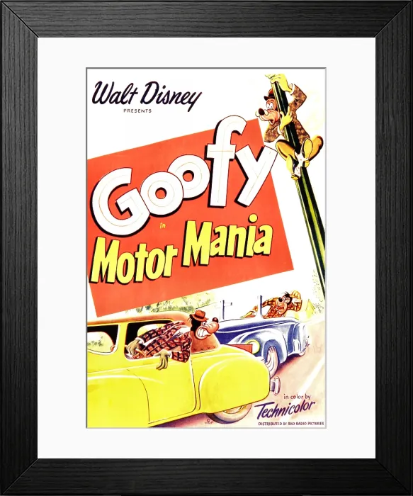Framed Print : MOTOR MANIA, top right: Goofy, 1950