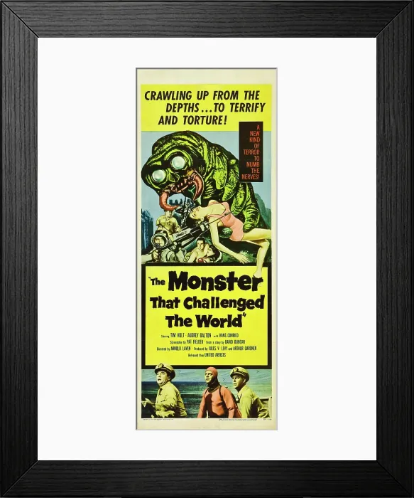 Framed Print : THE MONSTER THAT CHALLENGED THE WORLD, bottom from left: Tim Holt, Max Showalter, (aka, Casey Adams), Harlan Warde, 1957
