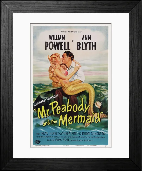 Framed Print : MR. PEABODY AND THE MERMAID, US poster art, from left: Ann Blyth, William Powell, 1948 Framed Print : MR. PEABODY AND THE MERMAID, US poster art, from left: Ann Blyth, William Powell, 1948
