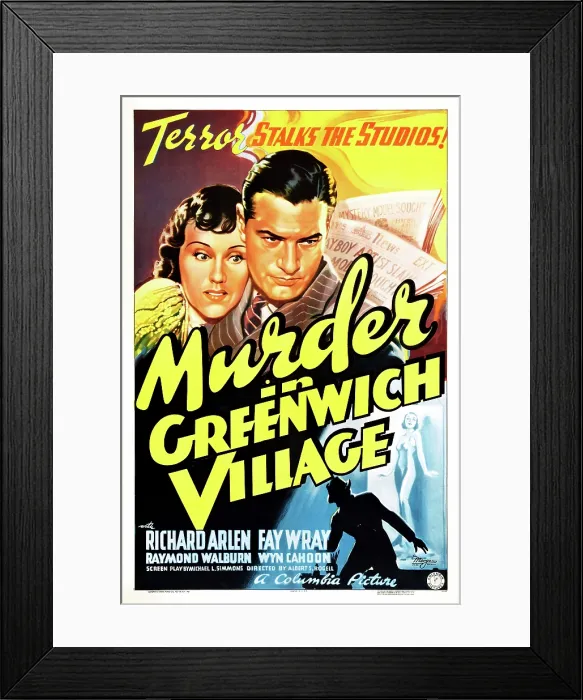 Framed Print : MURDER IN GREENWICH VILLAGE, US poster, from left: Fay Wray, Richard Arlen on poster art, 1937 Framed Print : MURDER IN GREENWICH VILLAGE, US poster, from left: Fay Wray, Richard Arlen on poster art, 1937