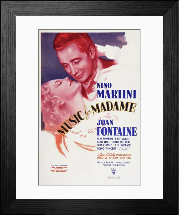 Framed Print : MUSIC FOR MADAME, US poster art, from left: Joan Fontaine, Nino Martini, 1937