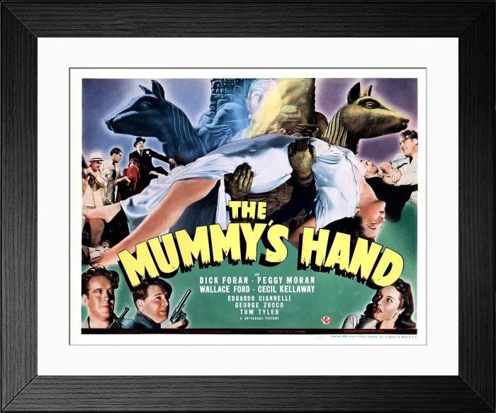 Framed Print : THE MUMMY'S HAND, bottom, from left, Dick Foran, Wallace Ford, Peggy Moran, 1940