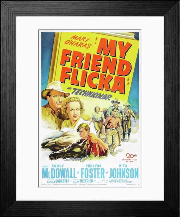 Framed Print : MY FRIEND FLICKA, US poster, from left: Preston Foster, Rita Johnson, Roddy McDowall, 1943, TM and Copyright 20th Century Fox Film Corp. / courtesy Everett Collection