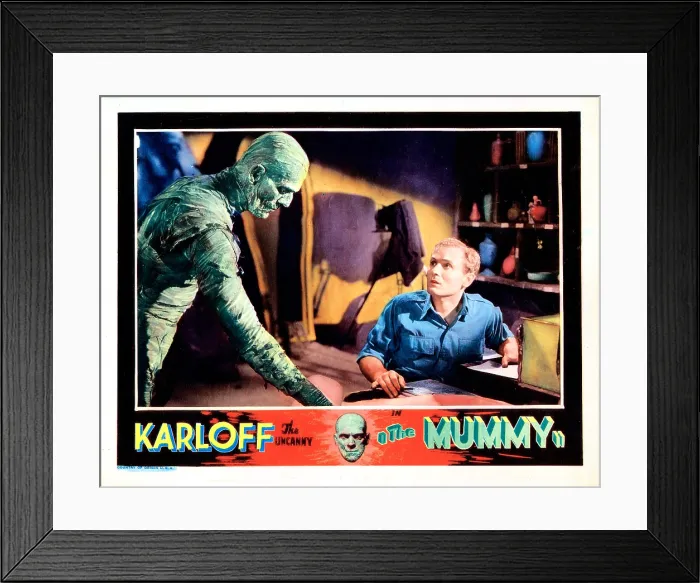 Framed Print : THE MUMMY, US lobbycard, inset from left: Boris Karloff, Bramwell Fletcher, bottom from left: Boris Karloff, Zita Johann on 1951 re-release lobbycard, 1932 Framed Print : THE MUMMY, US lobbycard, inset from left: Boris Karloff, Bramwell Fletcher, bottom from left: Boris Karloff, Zita Johann on 1951 re-release lobbycard, 1932