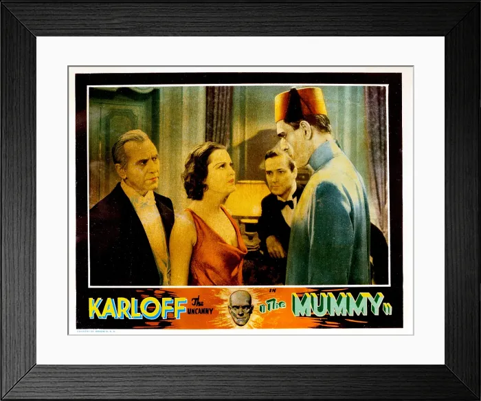 Framed Print : THE MUMMY, lobbycard, from left: Edward Van Sloan, Zita Johann, David Manners, Boris Karloff, 1932
