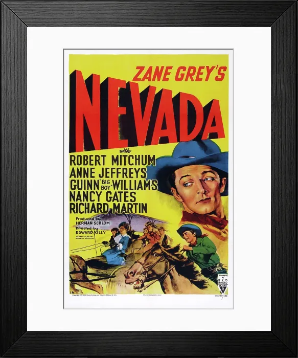 Framed Print : NEVADA, US poster art, right: Robert Mitchum, 1944