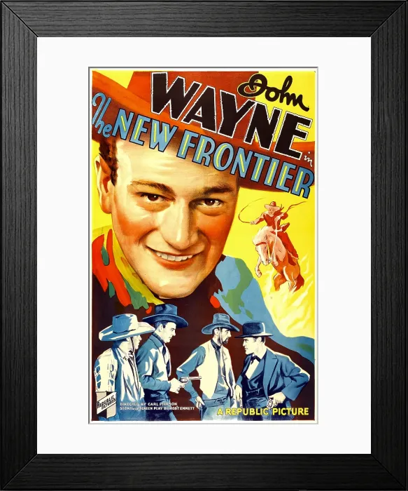 Framed Print : THE NEW FRONTIER (aka FRONTIER HORIZON), John Wayne, movie poster art, 1935