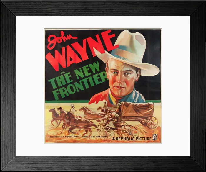 Framed Print : THE NEW FRONTIER (aka FRONTIER HORIZON), John Wayne, movie poster art, 1935 Framed Print : THE NEW FRONTIER (aka FRONTIER HORIZON), John Wayne, movie poster art, 1935