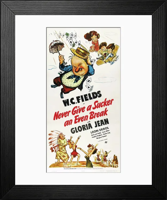 Framed Print : NEVER GIVE A SUCKER AN EVEN BREAK, top center: W.C. Fields, bottom left and right: Gloria Jean, 1941