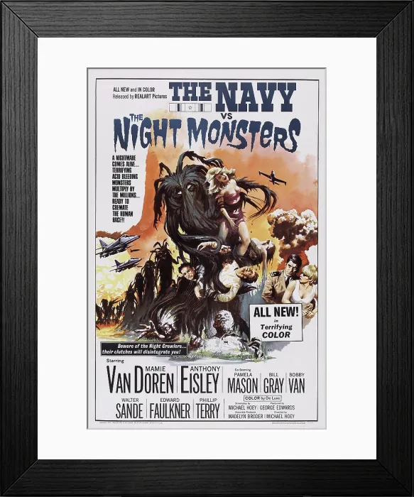Framed Print : THE NAVY VS. THE NIGHT MONSTERS, top center: Mamie Van Doren, from left on left: Anthony Eisley, 1966 Framed Print : THE NAVY VS. THE NIGHT MONSTERS, top center: Mamie Van Doren, from left on left: Anthony Eisley, 1966