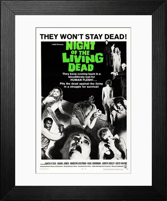 Framed Print : NIGHT OF THE LIVING DEAD, US poster, Duane Jones, Judith O'Dea, Marilyn Eastman, John Simpson (bottom right), 1968