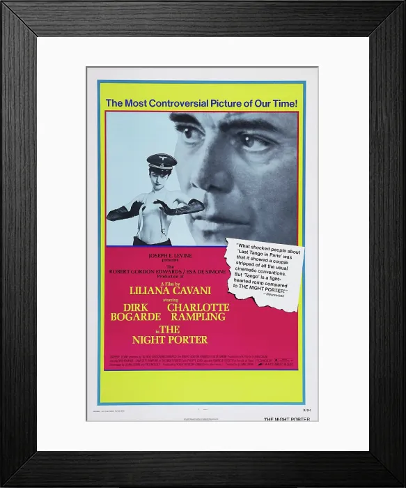 Framed Print : THE NIGHT PORTER, (aka IL PORTIERE DI NOTTE), US poster art, from left: Charlotte Rampling, Dirk Bogarde, 1974 Framed Print : THE NIGHT PORTER, (aka IL PORTIERE DI NOTTE), US poster art, from left: Charlotte Rampling, Dirk Bogarde, 1974