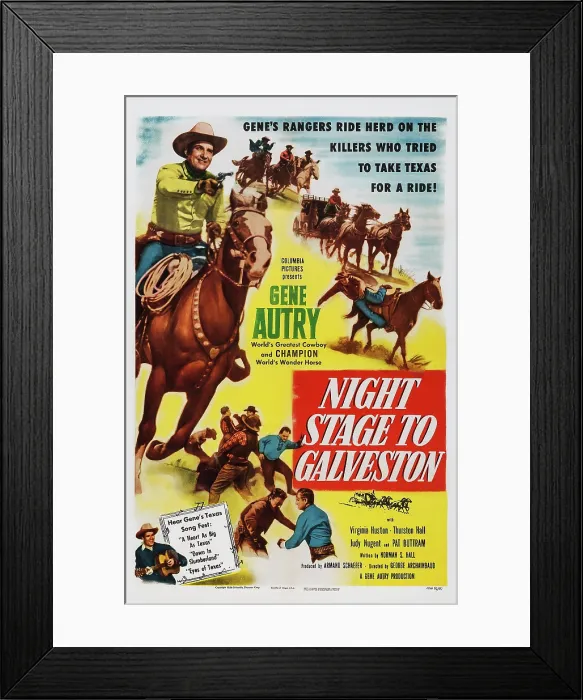 Framed Print : NIGHT STAGE TO GALVESTON, US poster art, left: Gene Autry, 1952 Framed Print : NIGHT STAGE TO GALVESTON, US poster art, left: Gene Autry, 1952