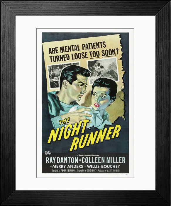 Framed Print : THE NIGHT RUNNER, US poster art, from left: Ray Danton, Colleen Miller, 1957