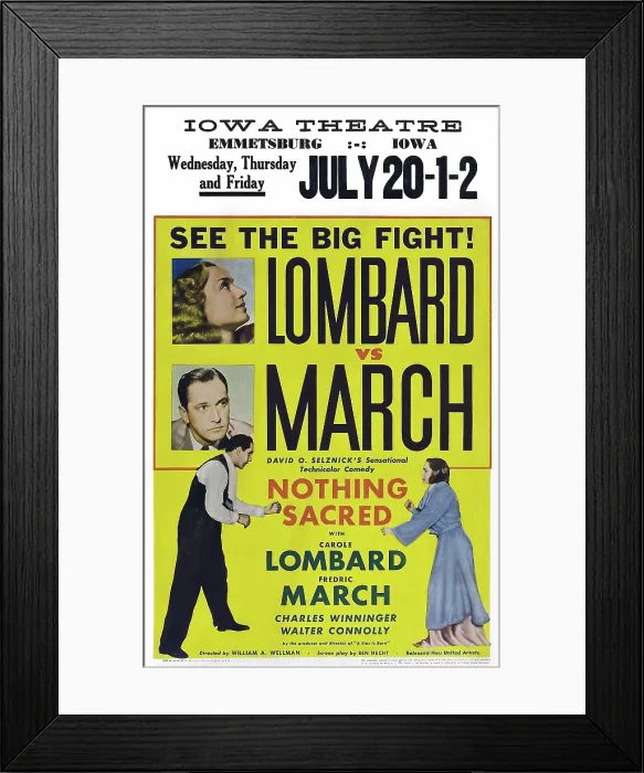 Framed Print : NOTHING SACRED, US poster, left from top: Carole Lombard, Fredric March, bottom from left: Fredric March, Carole Lombard on window card, 1937 Framed Print : NOTHING SACRED, US poster, left from top: Carole Lombard, Fredric March, bottom from left: Fredric March, Carole Lombard on window card, 1937