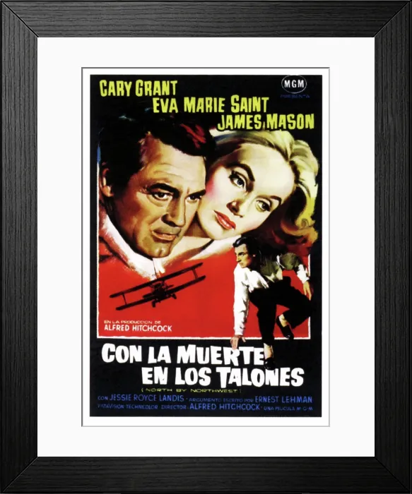 Framed Print : NORTH BY NORTHWEST, (aka CON LA MUERTE EN LOS TALONES), from left: Cary Grant, Eva Marie Saint, bottom right: Cary Grant on Spanish poster art, 1959