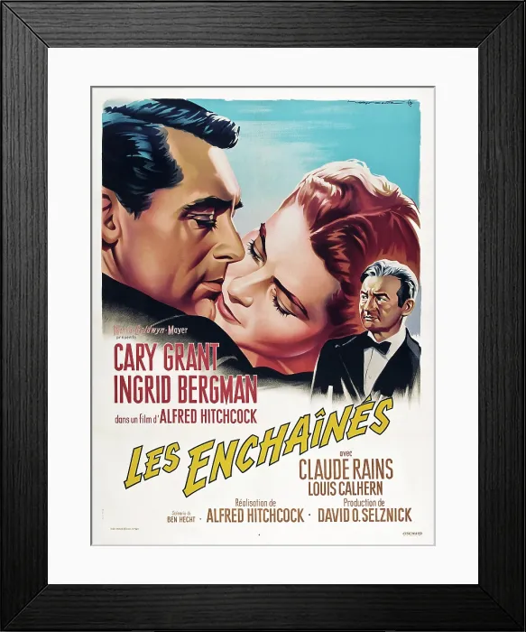 Framed Print : NOTORIOUS, (aka LES ENCHAINES), Spanish poster, Cary Grant, Ingrid Bergman, Claude Rains, 1946 French poster art Framed Print : NOTORIOUS, (aka LES ENCHAINES), Spanish poster, Cary Grant, Ingrid Bergman, Claude Rains, 1946 French poster art