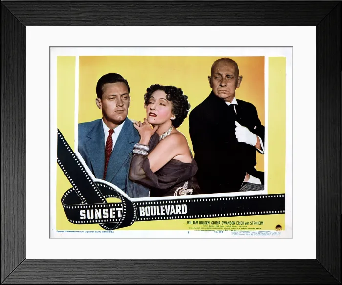 Framed Print : SUNSET BOULEVARD, from left, William Holden, Gloria Swanson, Erich von Stroheim, 1950