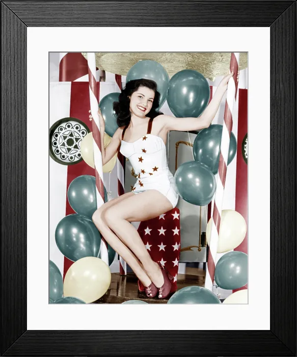 Framed Print : Debra Paget, age 16, strikes a patriotic pose, 1949 Framed Print : Debra Paget, age 16, strikes a patriotic pose, 1949