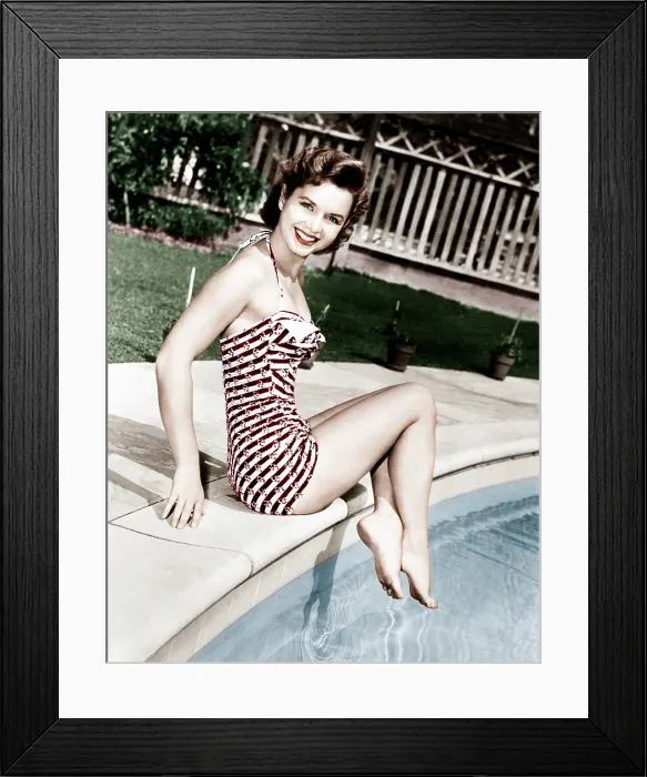Framed Print : Debbie Reynolds, poolside, ca. 1954 Framed Print : Debbie Reynolds, poolside, ca. 1954