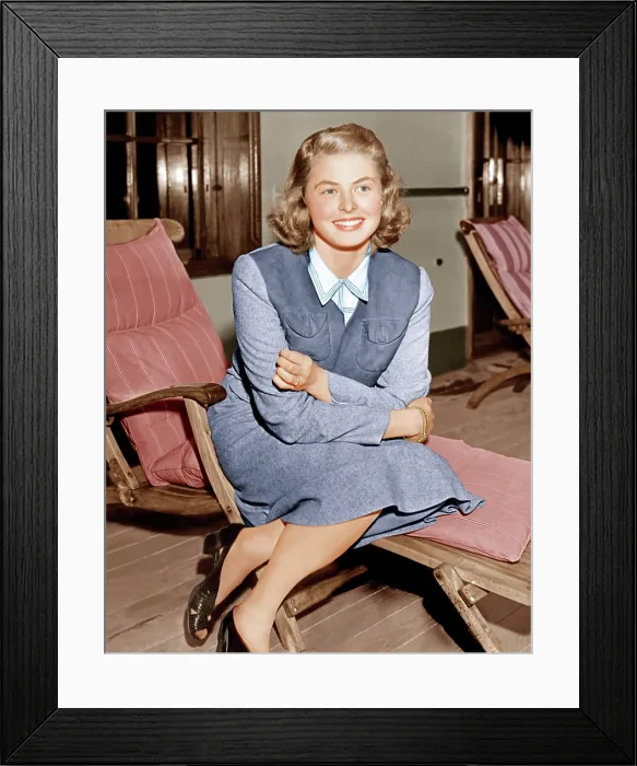 Framed Print : Ingrid Bergman lounges on ship deck, 1940
