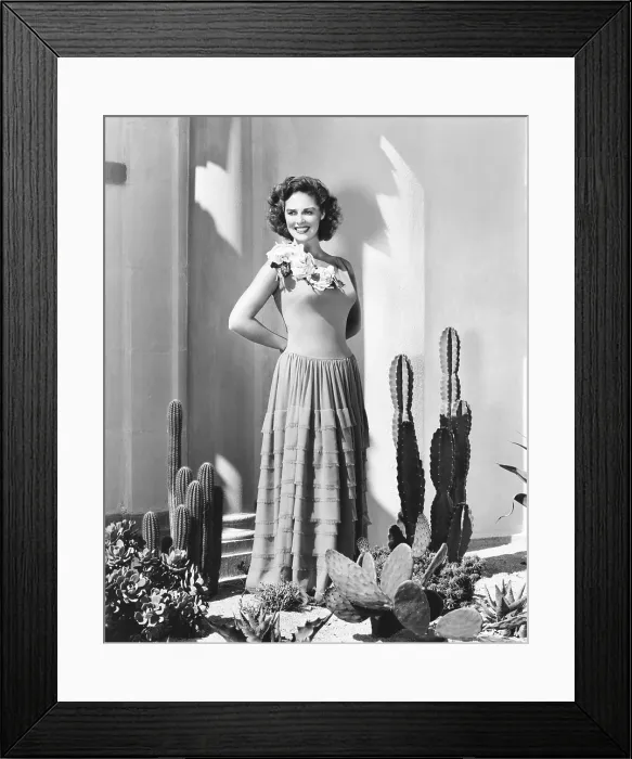 Framed Print : Janis Carter in chiffon gown designed by Juliette Gallian, 1948 Framed Print : Janis Carter in chiffon gown designed by Juliette Gallian, 1948