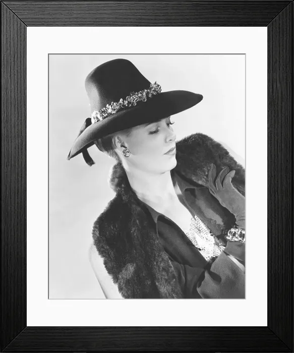 Framed Print : Janis Carter wearing a hat from I. Magnin & Co. 1946