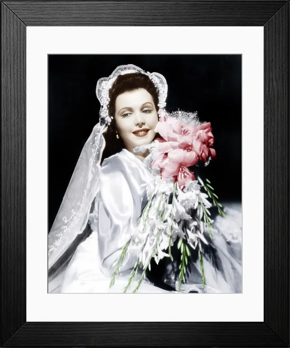 Framed Print : Ann Miller models a wedding ensemble, 1941
