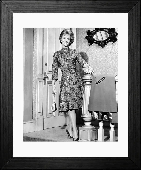 Framed Print : Debbie Reynolds in a Travilla-designed dinner dress, 1963 Framed Print : Debbie Reynolds in a Travilla-designed dinner dress, 1963