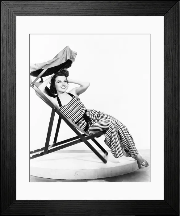 Framed Print : Ann Sheridan in a one-piece beach pyjama of roman striped silk jersey, from Desmond's, Wilshiro, 1935