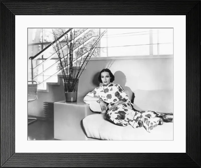 Framed Print : Dolores del Rio, at home (designed by her husband, Cedric Gibbons), ca. 1935