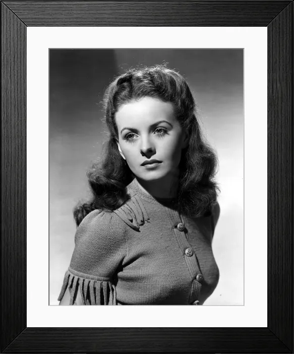 Framed Print : Jeanne Crain cardigan sweater with hand painted buttons, 1944