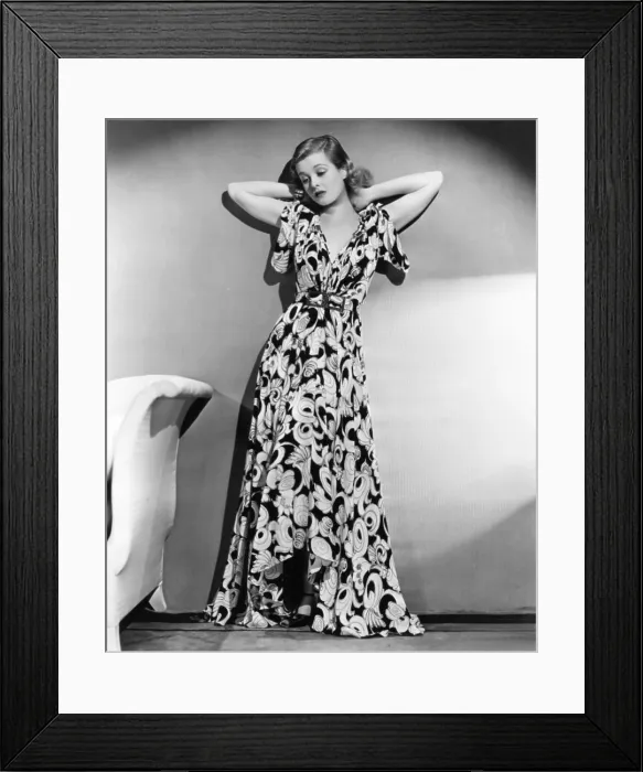 Framed Print : Joan Bennett in scroll motif dinner dress from I. Magnin, 1938