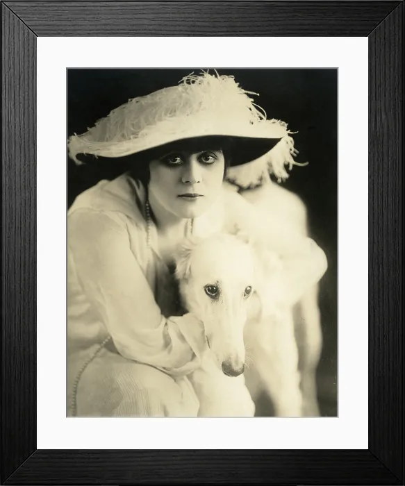 Framed Print : Theda Bara with her Russian wolfhound, Belva, 1916 Framed Print : Theda Bara with her Russian wolfhound, Belva, 1916