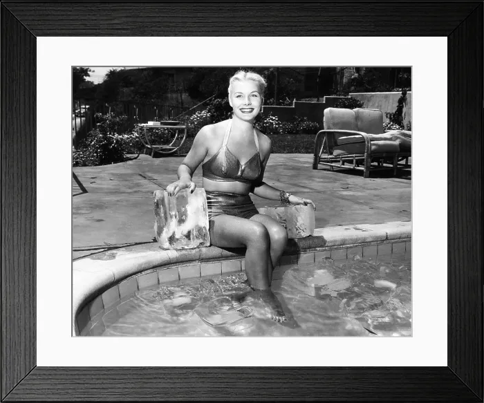 Framed Print : Barbara Payton, cooling off by her pool, August 1949 Framed Print : Barbara Payton, cooling off by her pool, August 1949