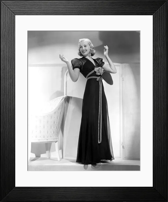 Framed Print : Betty Grable in black chiffon dinner dress, 1938