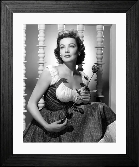 Framed Print : Gene Tierney glamour portrait during a brief stay at MGM, 1952 Framed Print : Gene Tierney glamour portrait during a brief stay at MGM, 1952