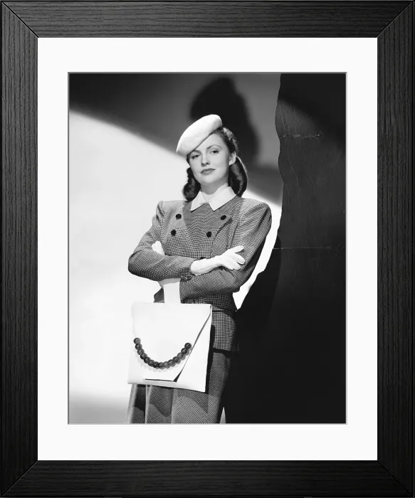 Framed Print : Joan Leslie with handbag designed by Ben R. Brody, 1945 Framed Print : Joan Leslie with handbag designed by Ben R. Brody, 1945
