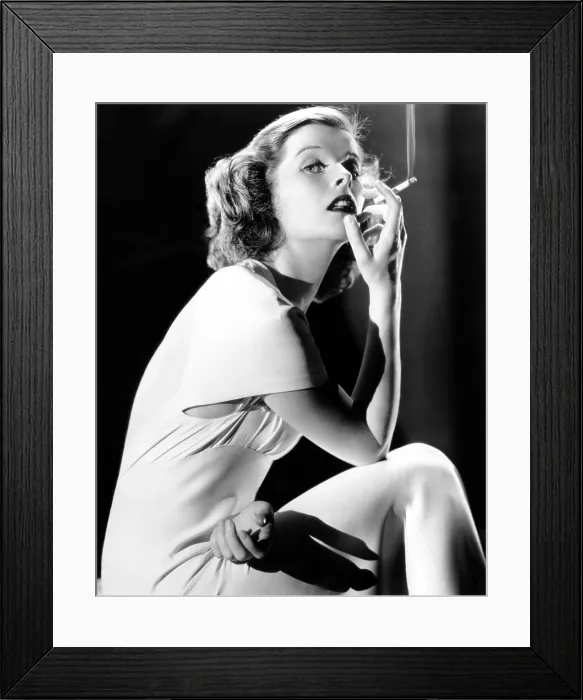 Framed Print : Katharine Hepburn smoking, 1930s Framed Print : Katharine Hepburn smoking, 1930s