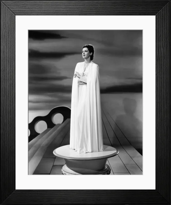 Framed Print : Rosalind Russell in an evening gown with cape designed by Valentina, 1941 Framed Print : Rosalind Russell in an evening gown with cape designed by Valentina, 1941