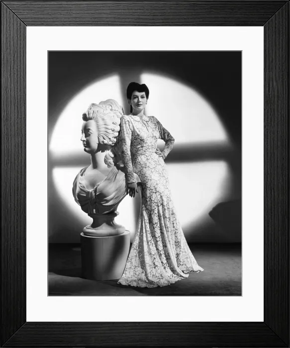 Framed Print : Rosalind Russell in gown designed by Kalloch, 1942