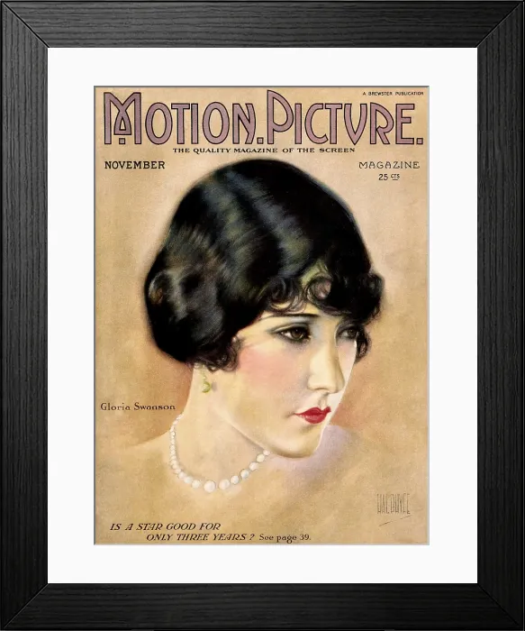 Framed Print : Gloria Swanson, on the cover of Motion Picture Magazine, November 1923