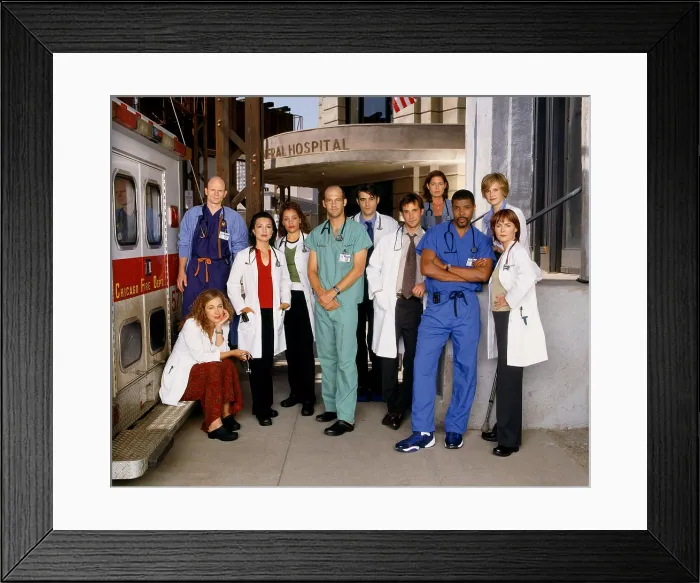 Framed Print : E.R. Alex Kingston, Paul McCrane, Ming-Na, Michael Michele, Anthony Edwards, Goran Visnjic, Noah Wyle, Maura Tierney, Eriq LaSalle, Sherry Stringfield, Laura Innes, (Season 8)